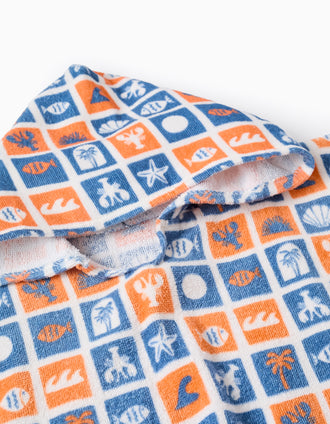Poncho de Praia com Capuz para Bebé, Azul/Laranja/Branco