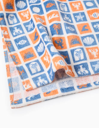 Poncho de Praia com Capuz para Bebé, Azul/Laranja/Branco