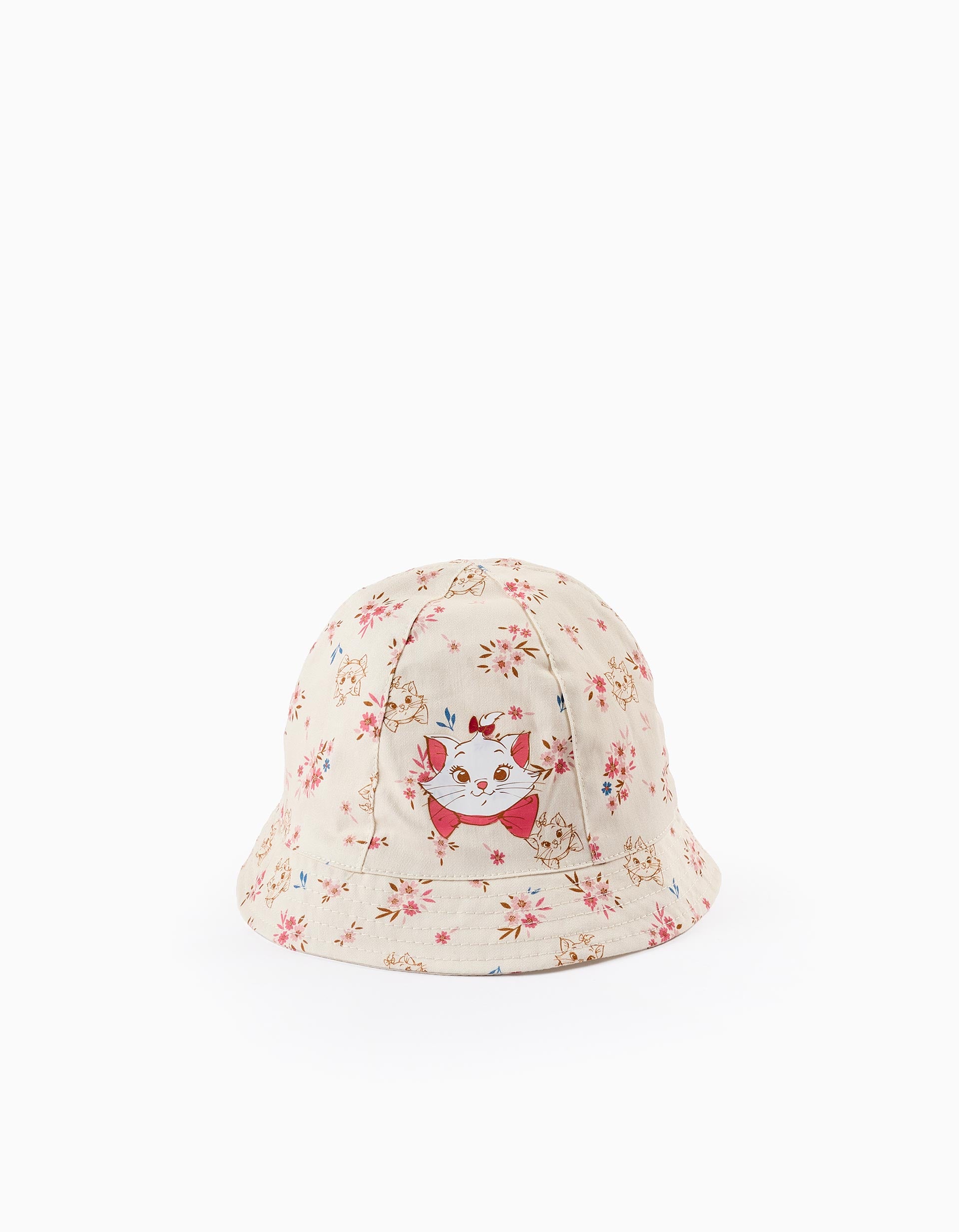 Chapeau Floral avec Lanières Latérales pour Bébé Fille 'Marie', Beige/Rose