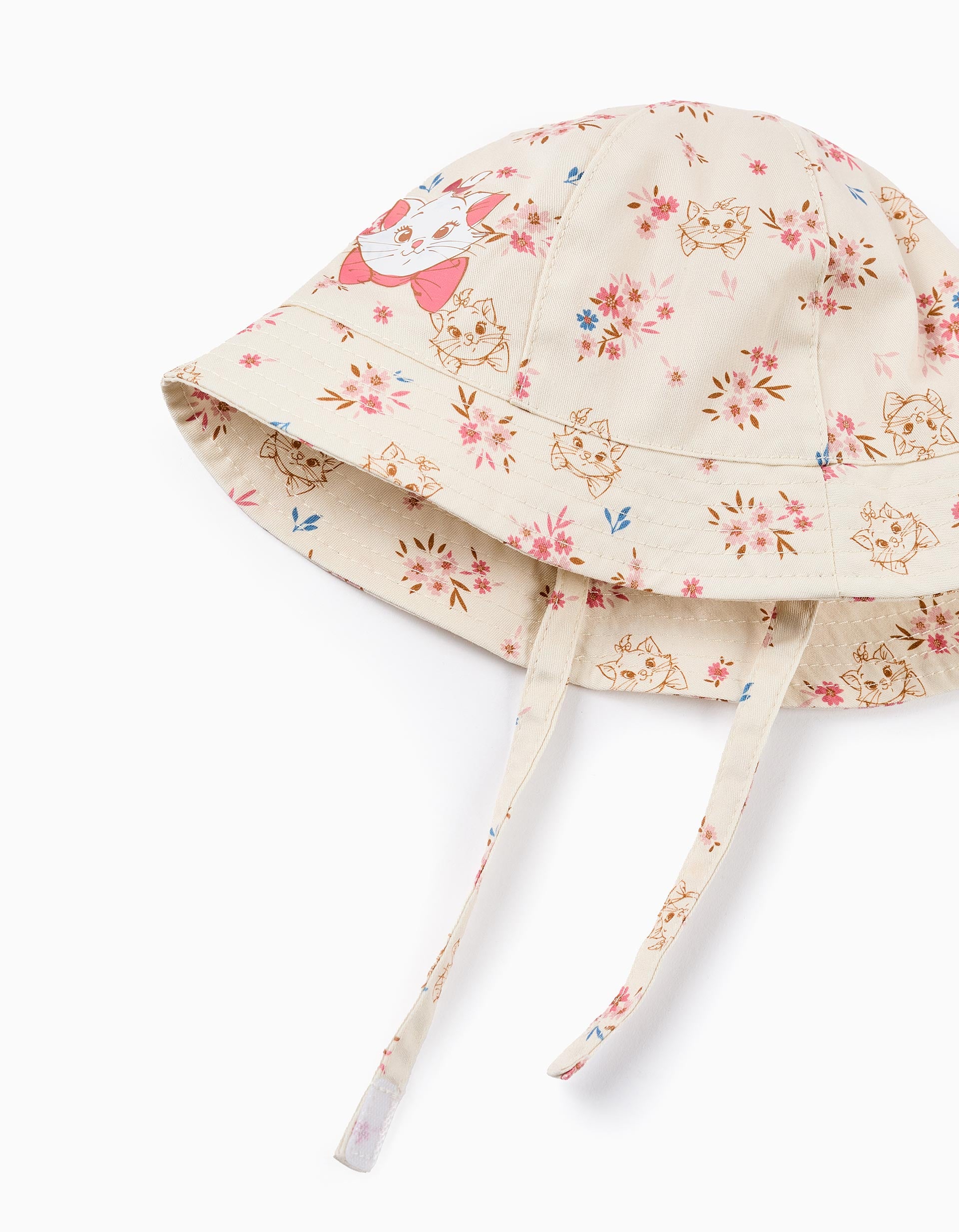 Chapeau Floral avec Lanières Latérales pour Bébé Fille 'Marie', Beige/Rose