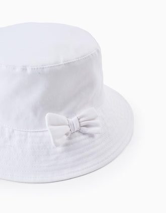 Twill Hat with Bow for Babies and Girls, White