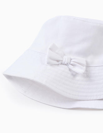 Twill Hat with Bow for Babies and Girls, White