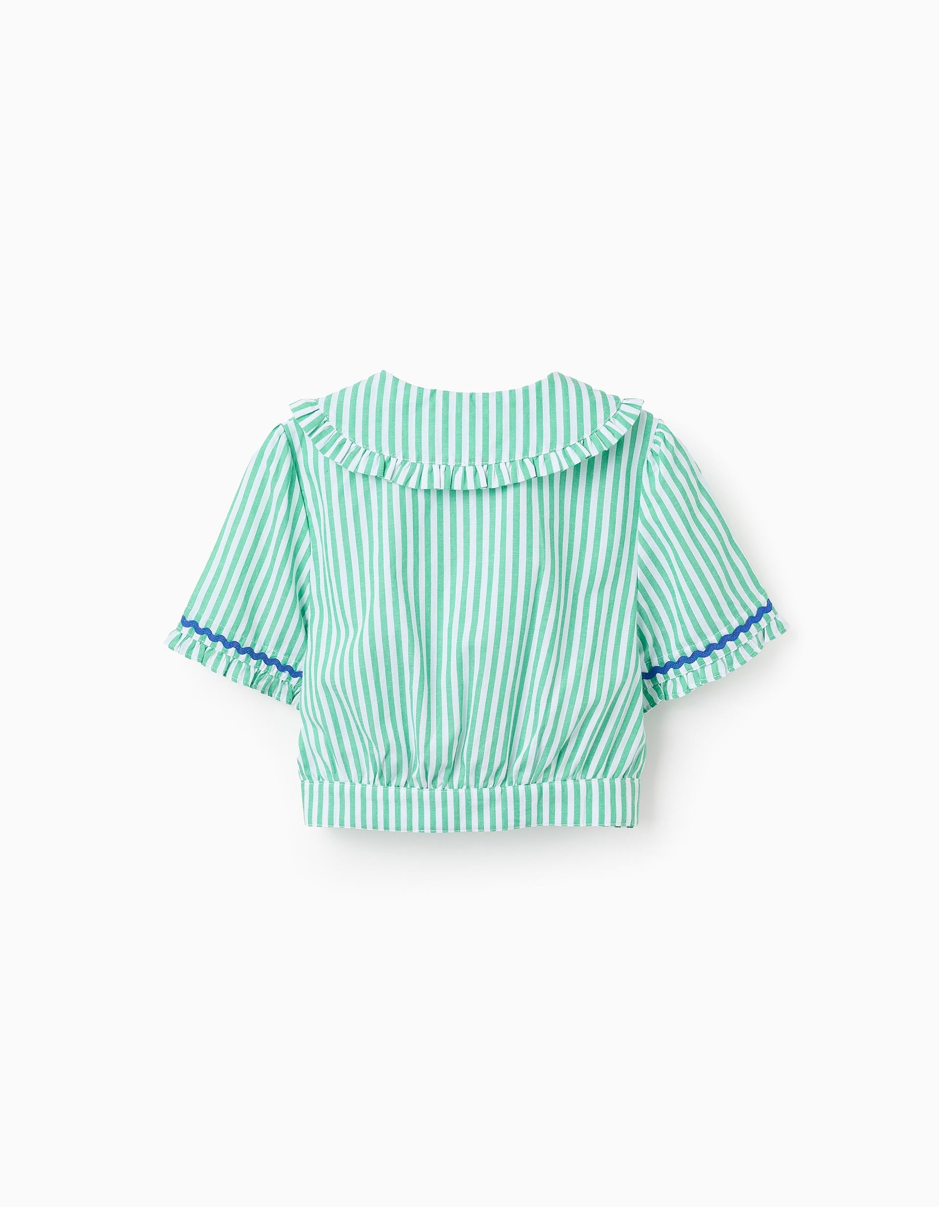 Blusa a Rayas con Volantes para Niña, Verde/Blanco