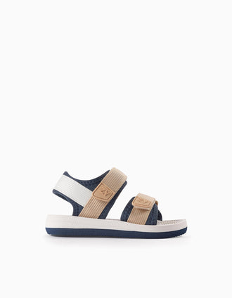 Lightweight Sandals with Touch Fasteners for Baby Boys, Beige/Blue