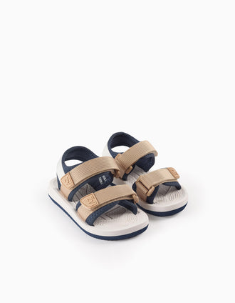 Lightweight Sandals with Touch Fasteners for Baby Boys, Beige/Blue