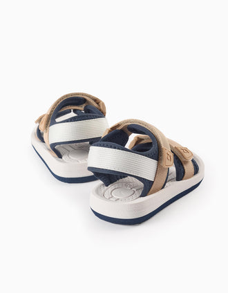 Lightweight Sandals with Touch Fasteners for Baby Boys, Beige/Blue