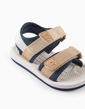 Lightweight Sandals with Touch Fasteners for Baby Boys, Beige/Blue