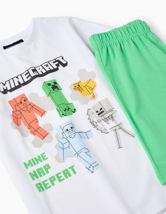 Short Cotton Pyjama for Boys 'Minecraft', White/Green