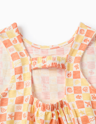 Cotton Top with Semi-Open Back with Motif for Girls, Multicolour