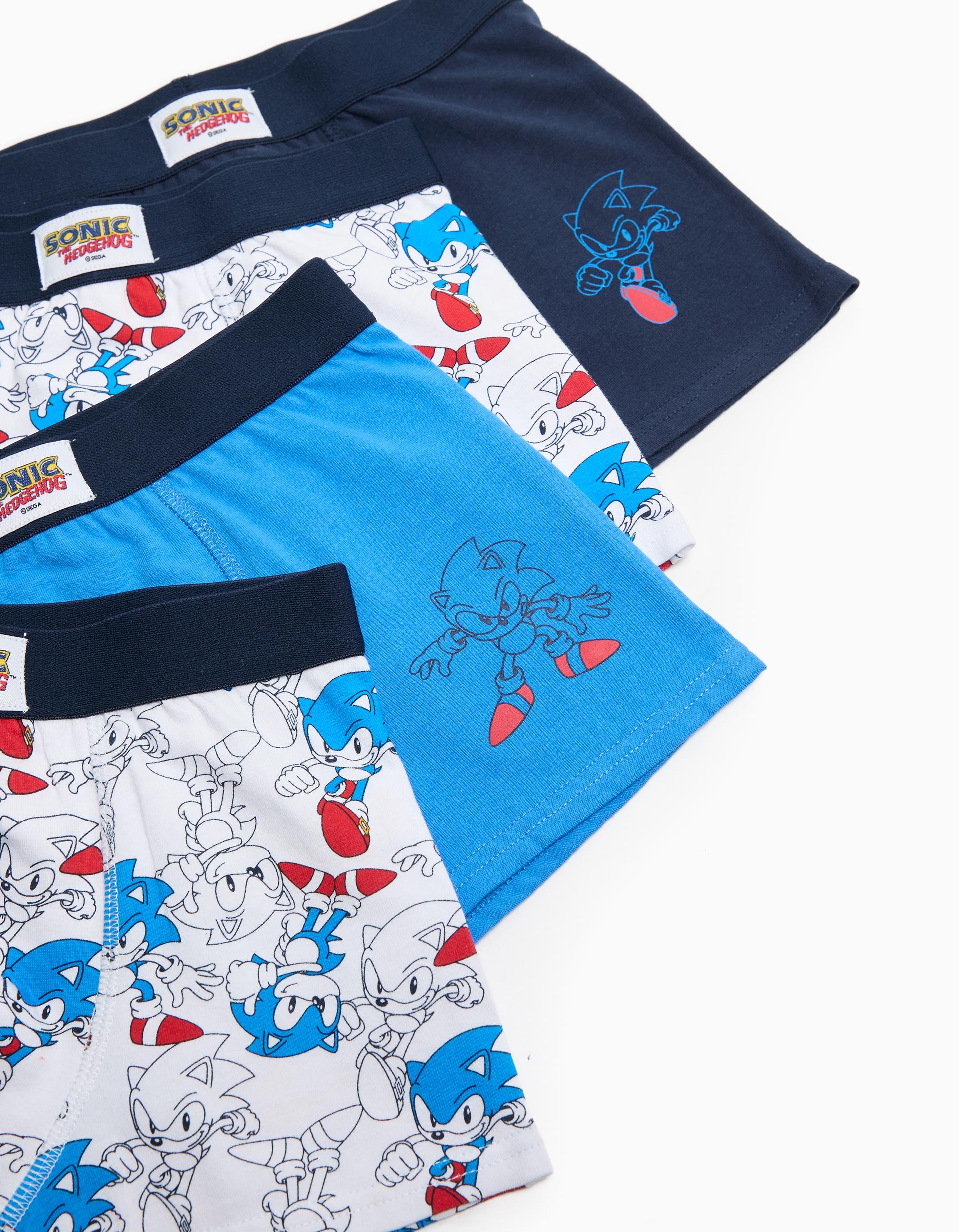 Pack 4 Boxers para Menino 'Sonic', Branco/Azul