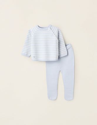 Ensemble en Maille à Rayures pour Nouveau-né, Bleu