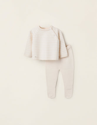 Conjunto de Malha com Riscas para Recém-Nascido, Bege 