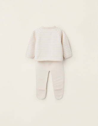 Conjunto de Malha com Riscas para Recém-Nascido, Bege 
