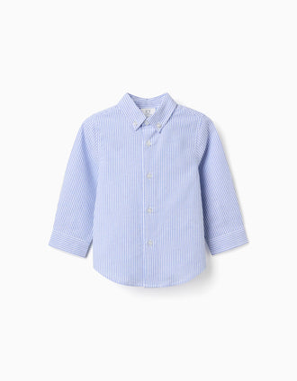 Camisa Oxford a Rayas para Bebé Niño, Blanco/Azul
