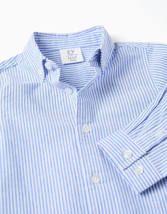 Camisa Oxford a Rayas para Bebé Niño, Blanco/Azul