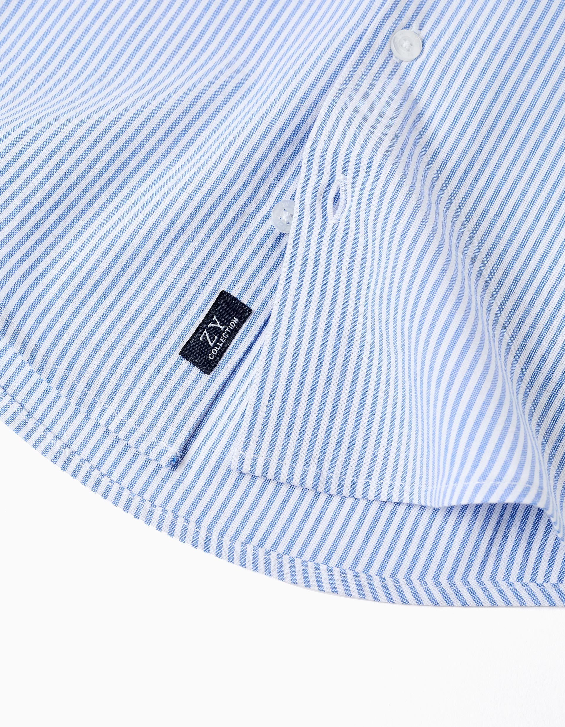 Camisa Oxford às Riscas para Bebé Menino, Branco/Azul