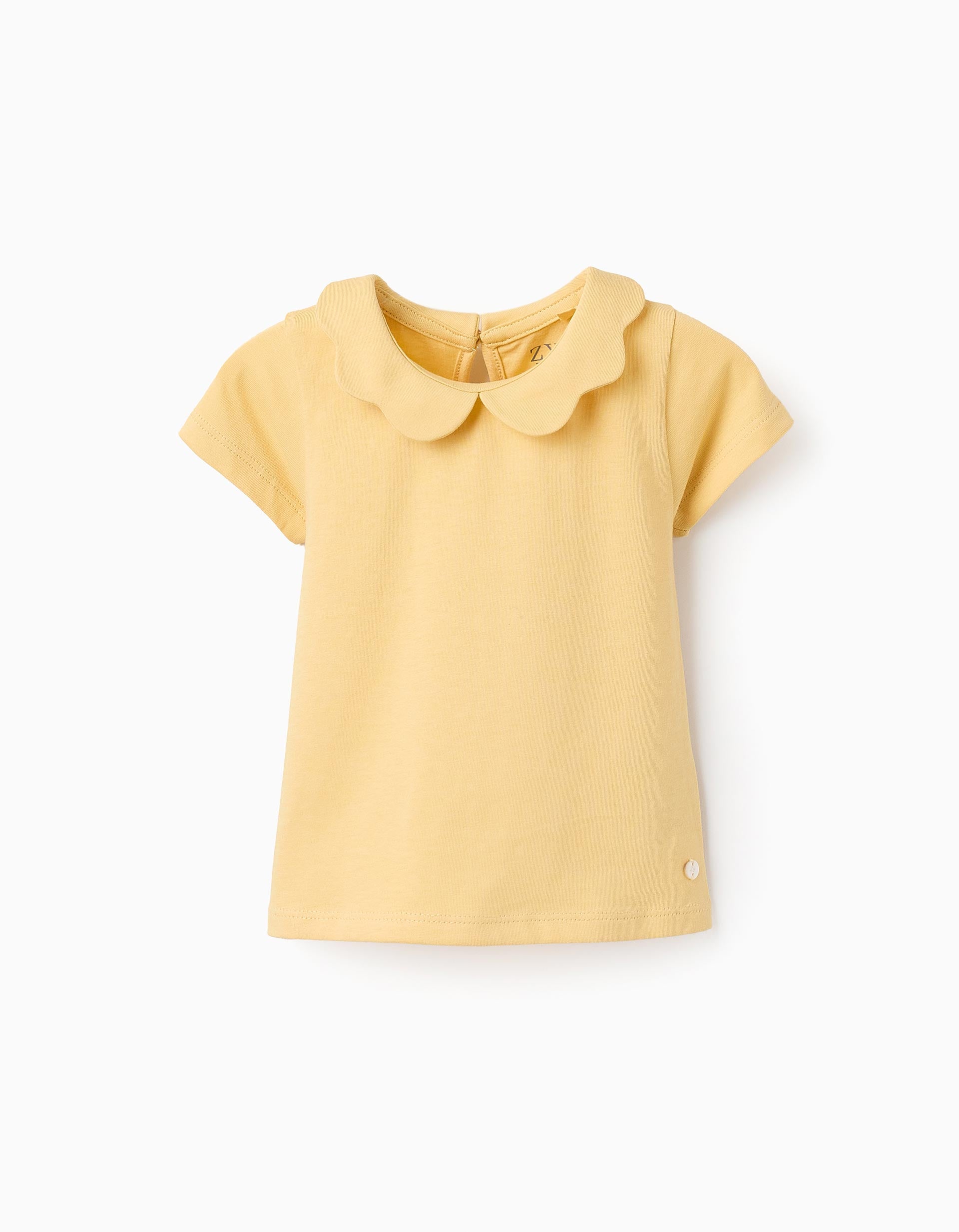 T-shirt de Algodão com Gola Ondulada para Bebé Menina, Amarelo