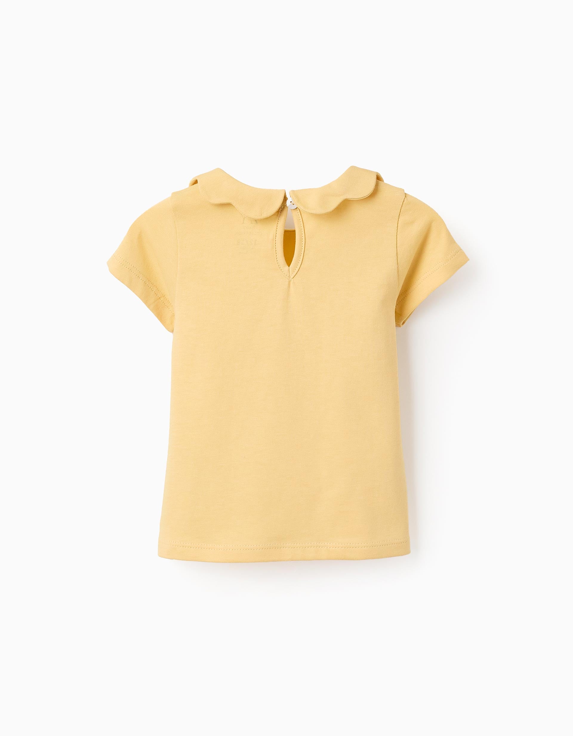 T-shirt de Algodão com Gola Ondulada para Bebé Menina, Amarelo