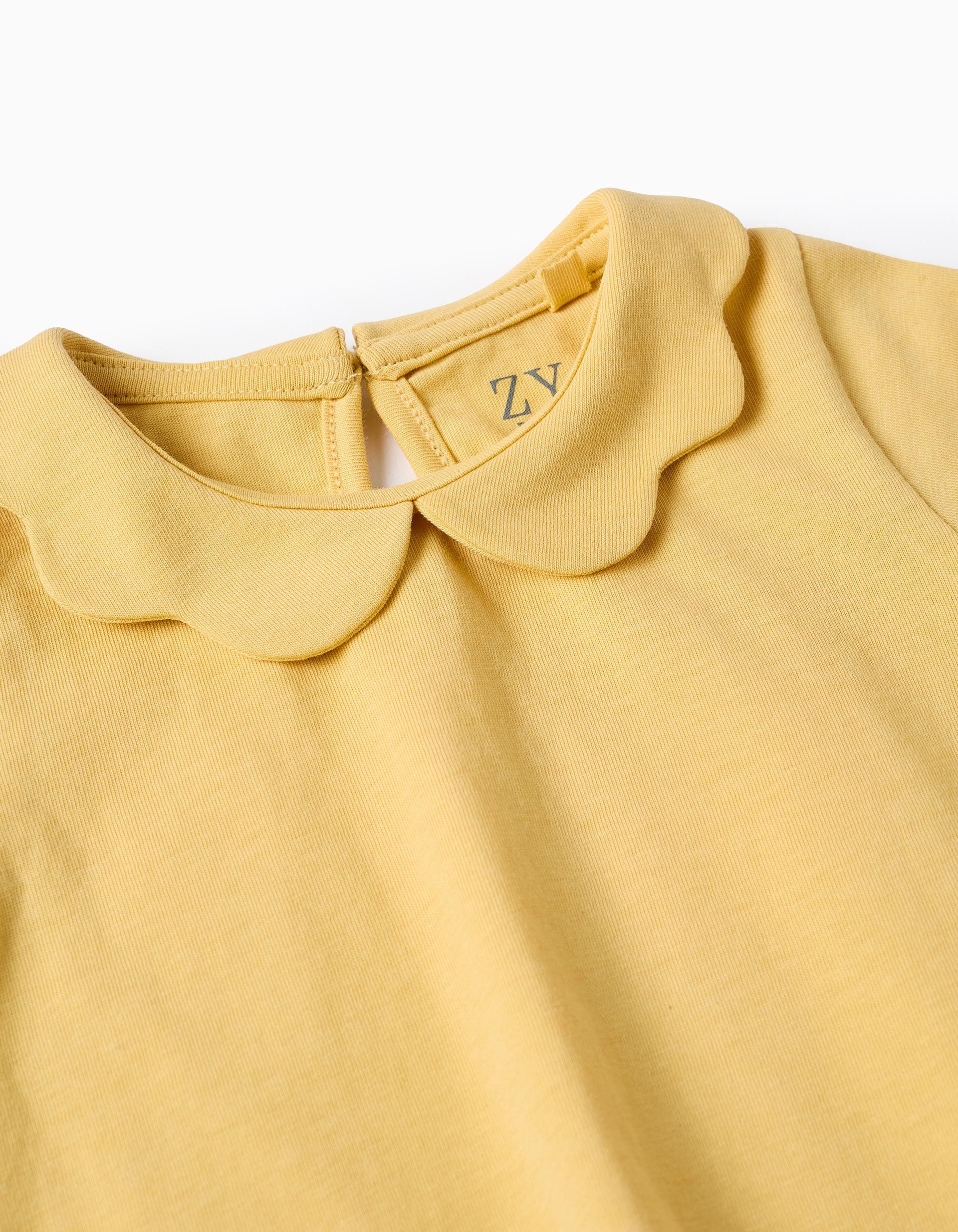 T-shirt de Algodão com Gola Ondulada para Bebé Menina, Amarelo