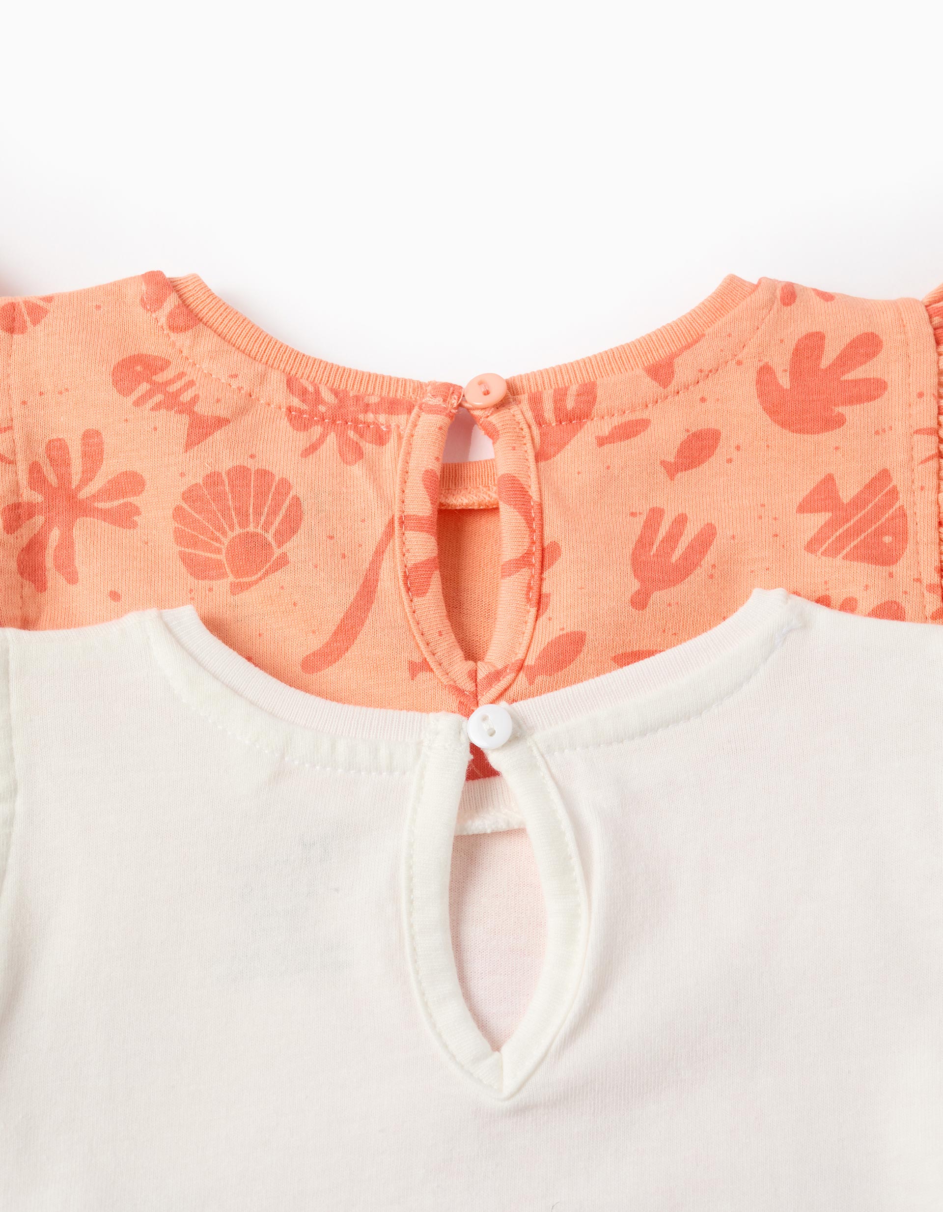 Pack 2 Tops com Folhos para Bebé Menina 'Island', Branco/Coral