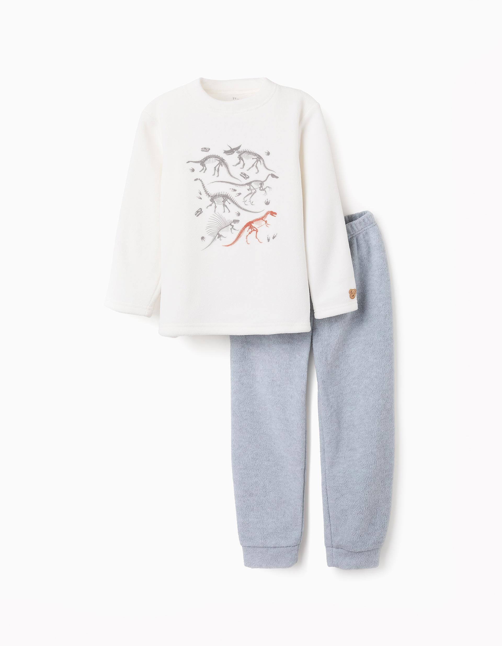 Pijama Polar para Niño 'Fósiles de Dinosaurios', Blanco/Gris