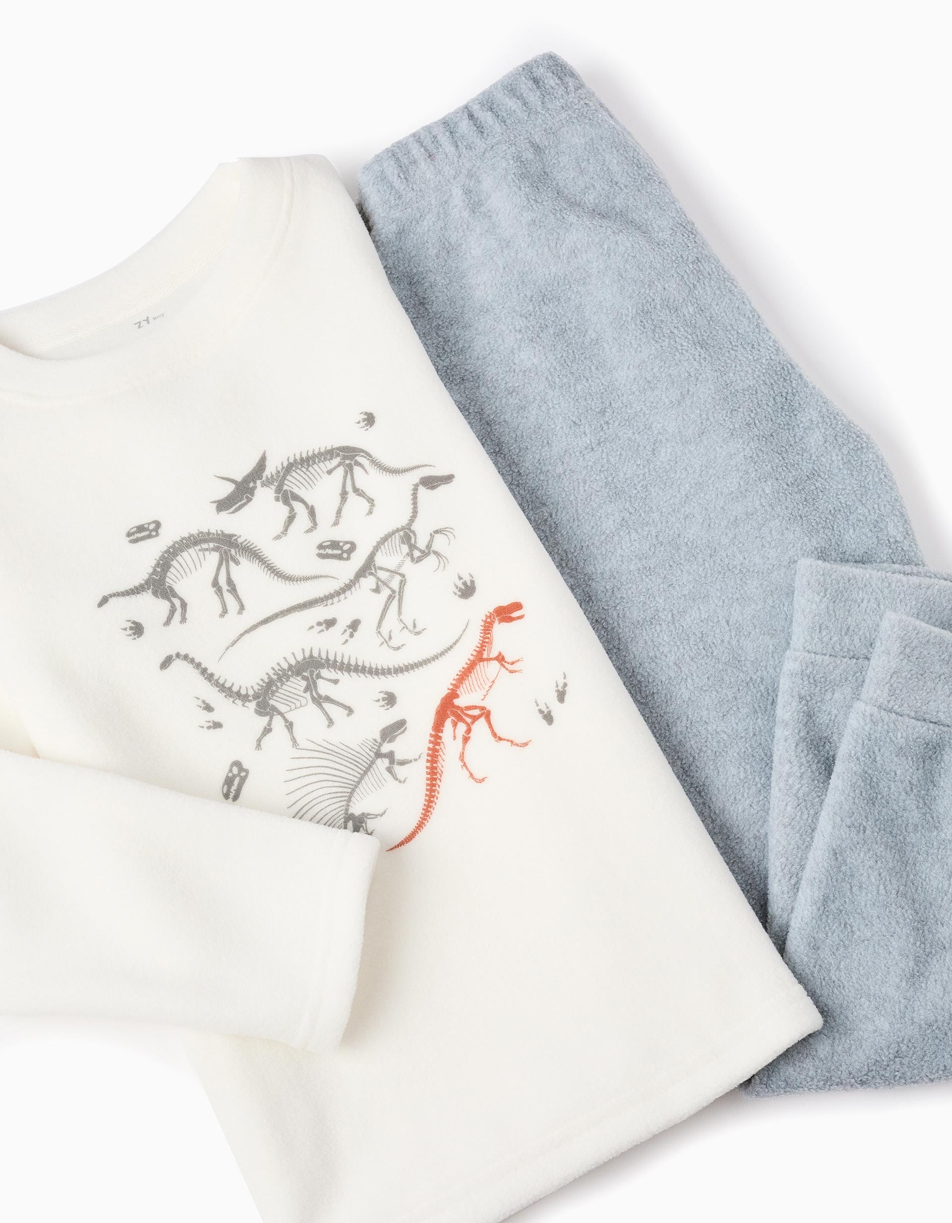 Pijama Polar para Niño 'Fósiles de Dinosaurios', Blanco/Gris