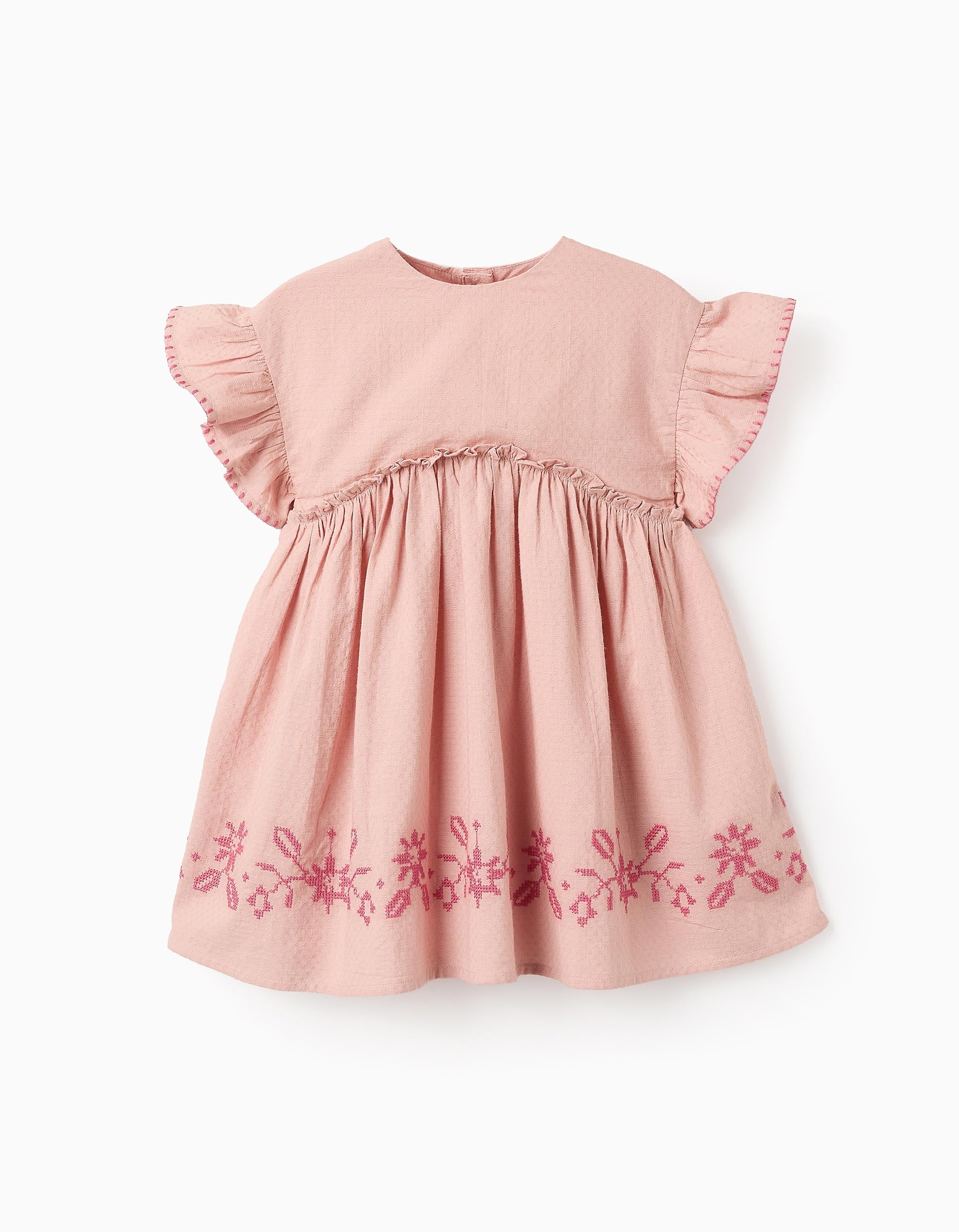 Vestido com Textura e Ponto-Cruz para Bebé Menina, Rosa