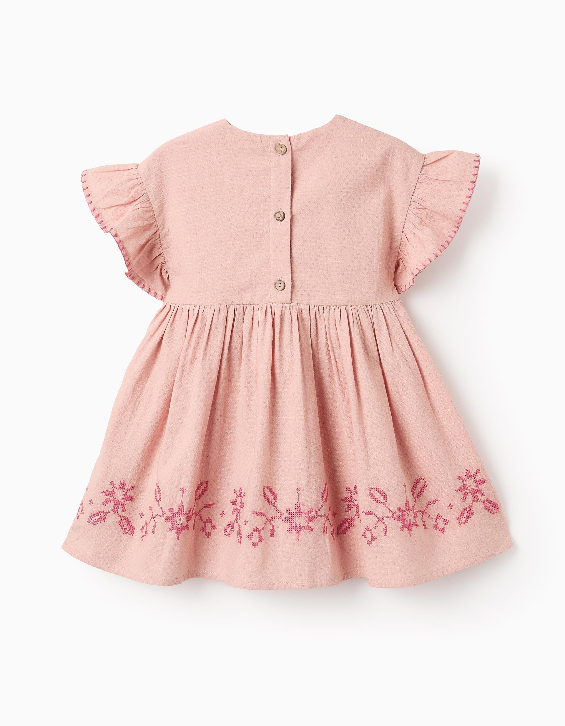 Vestido com Textura e Ponto-Cruz para Bebé Menina, Rosa