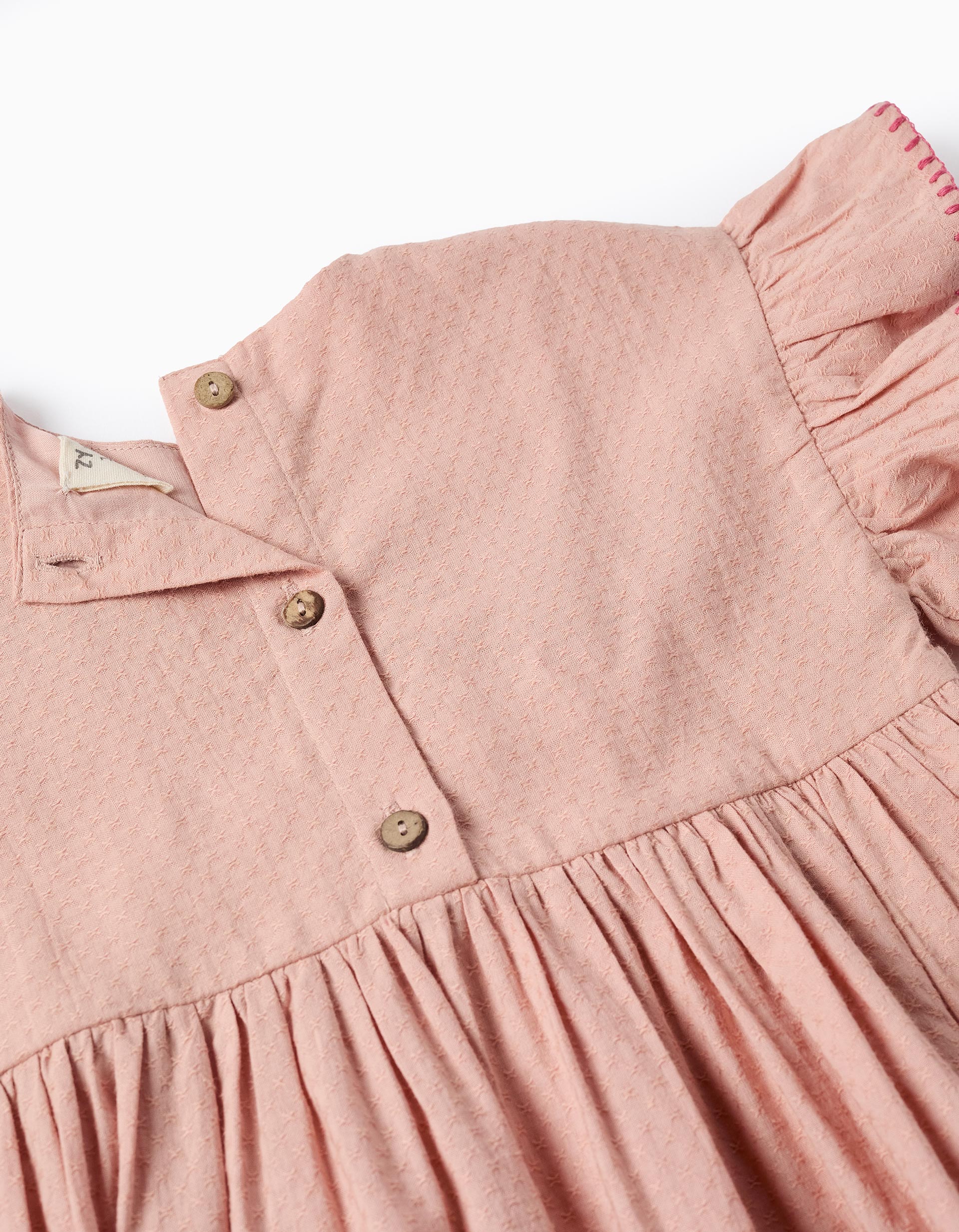 Vestido com Textura e Ponto-Cruz para Bebé Menina, Rosa