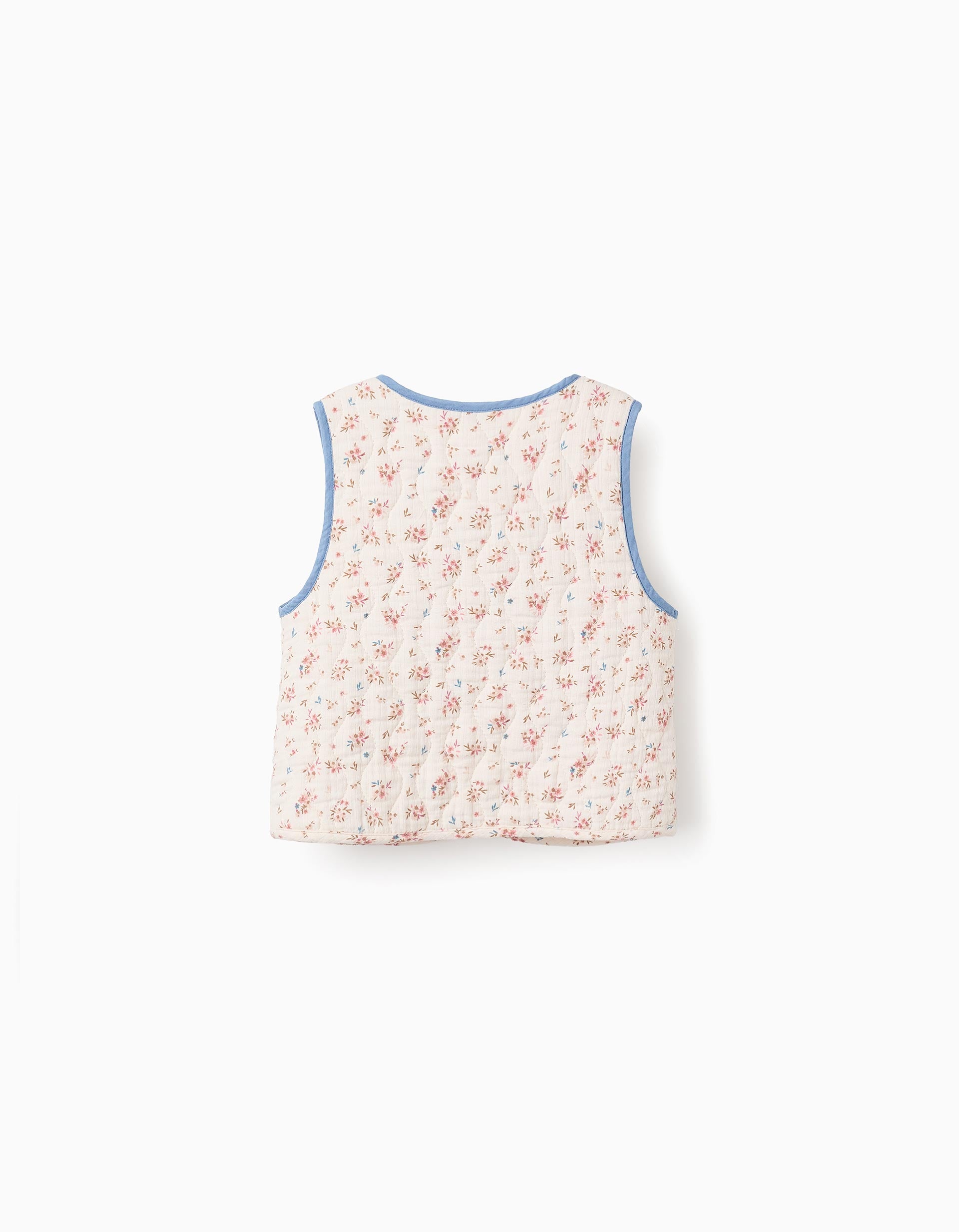 Colete Almofadado Floral para Menina, Bege/Azul