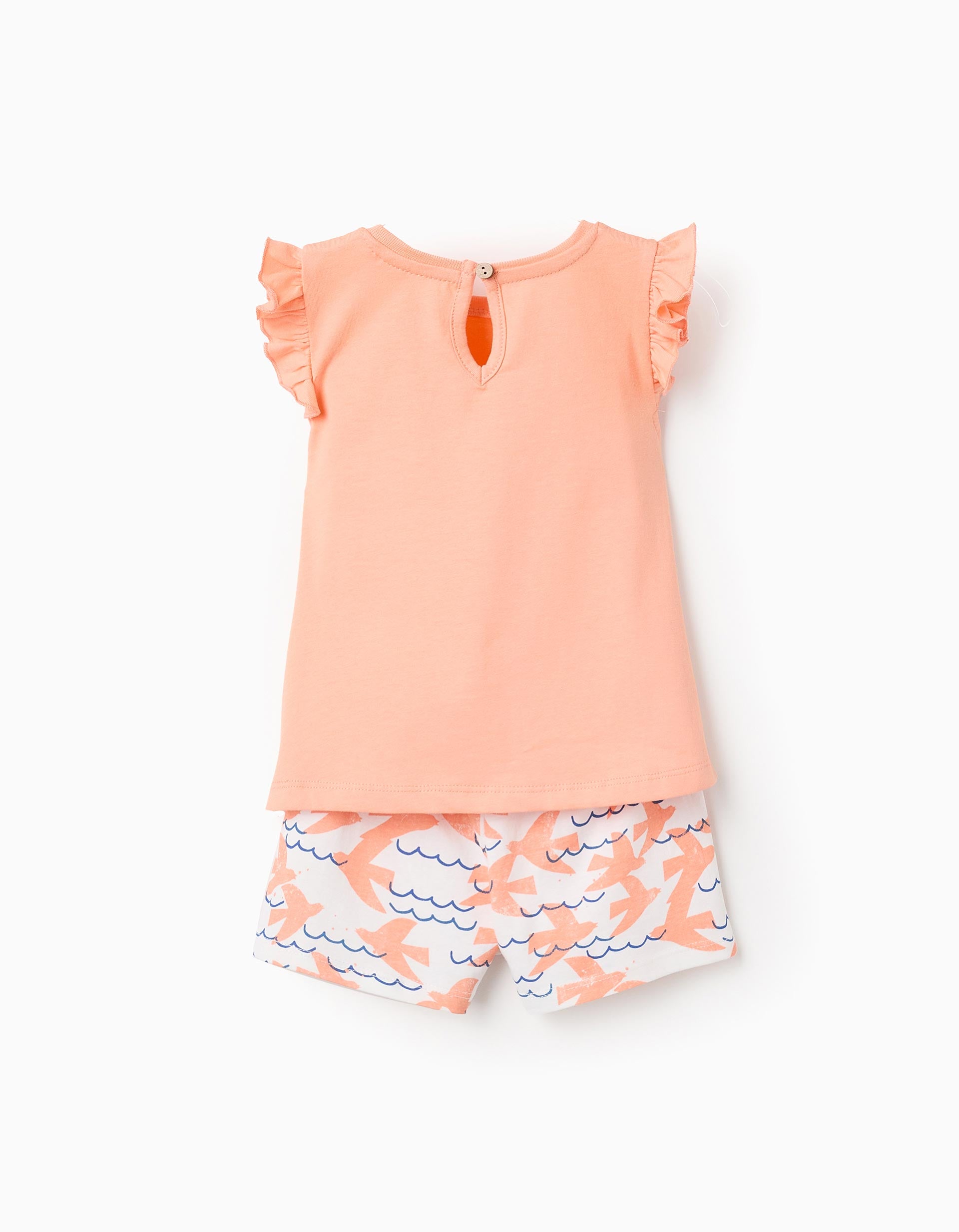 T-shirt + Calções com Motivo para Bebé Menina 'Free', Coral/Branco