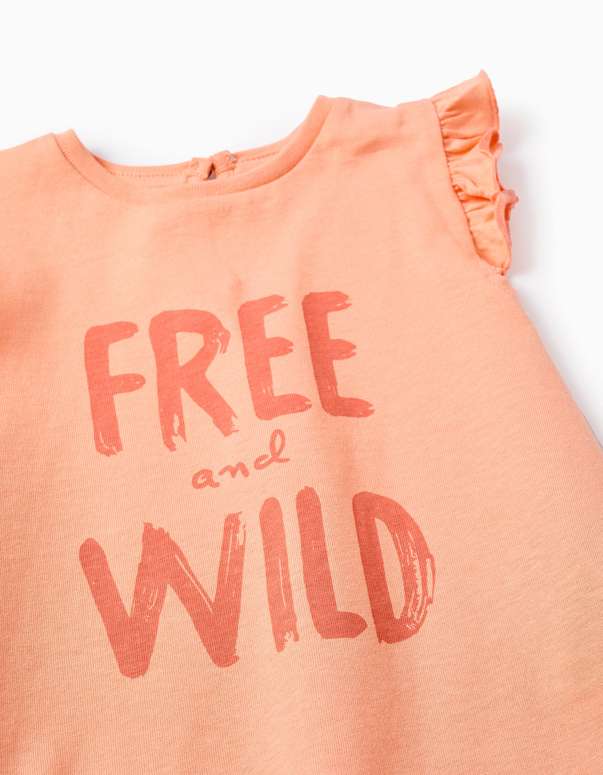 T-shirt + Calções com Motivo para Bebé Menina 'Free', Coral/Branco