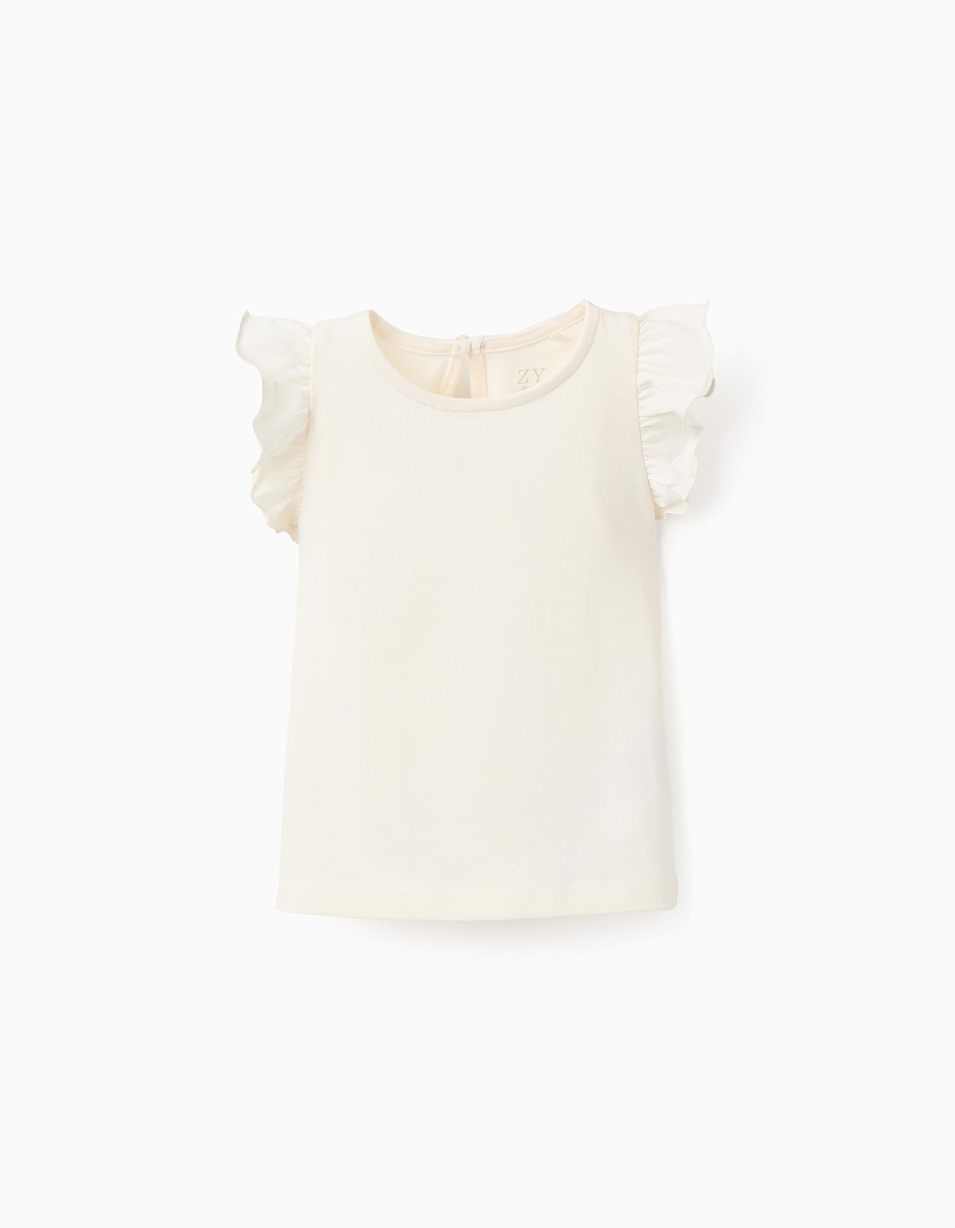 T-shirt de Manga Cava com Folhos para Bebé Menina, Branco