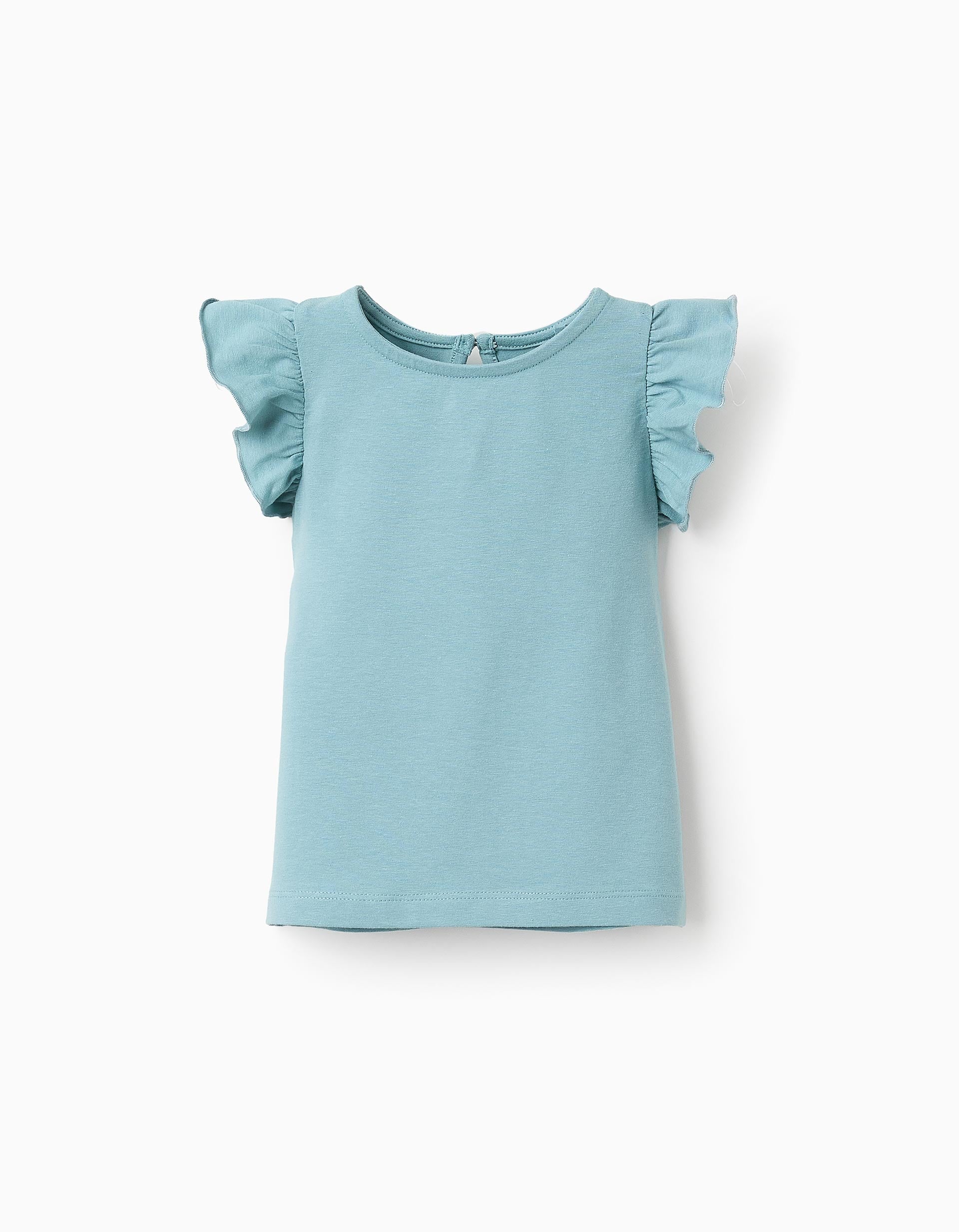 T-shirt de Manga Cava com Folhos para Bebé Menina, Verde