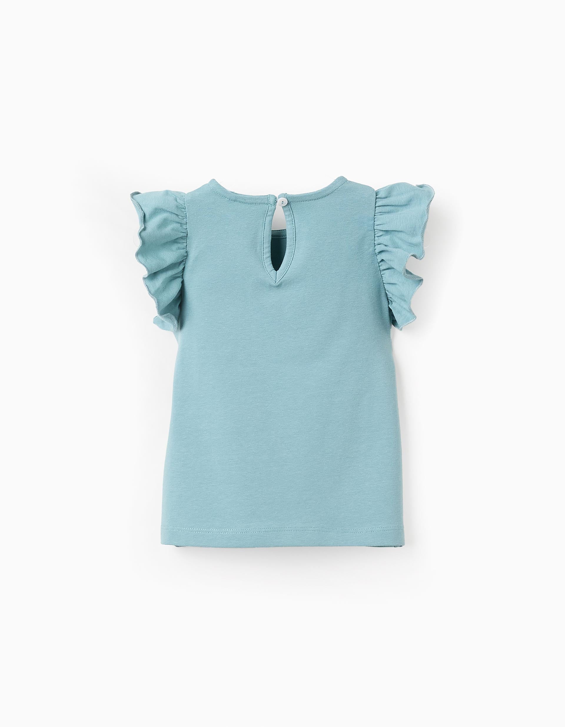 T-shirt de Manga Cava com Folhos para Bebé Menina, Verde