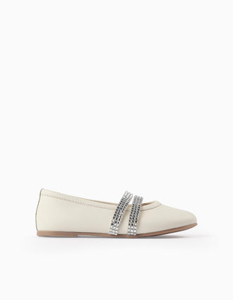 Ballerines avec Lanières Brillantes pour Fille, Blanc/Argenté