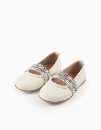 Ballerines avec Lanières Brillantes pour Fille, Blanc/Argenté