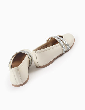 Ballerines avec Lanières Brillantes pour Fille, Blanc/Argenté
