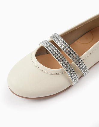 Ballerines avec Lanières Brillantes pour Fille, Blanc/Argenté
