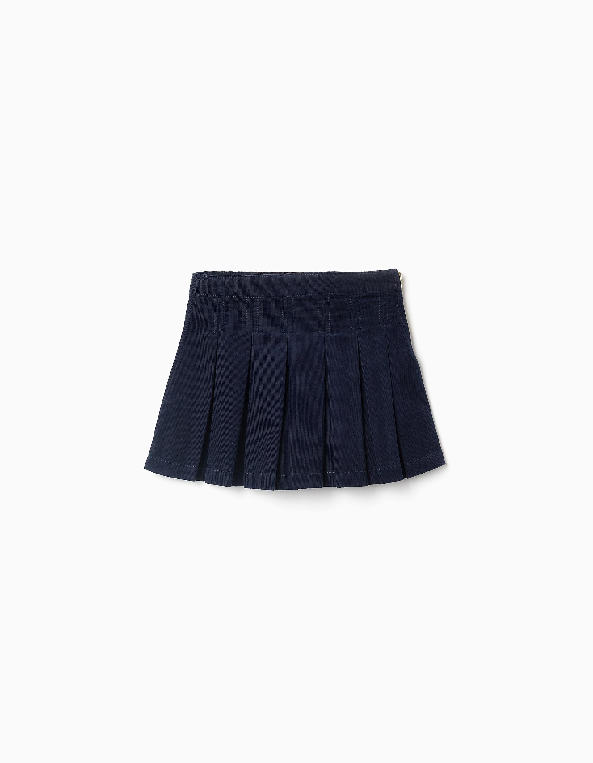 Pleated Corduroy Skirt for Girls, Dark Blue