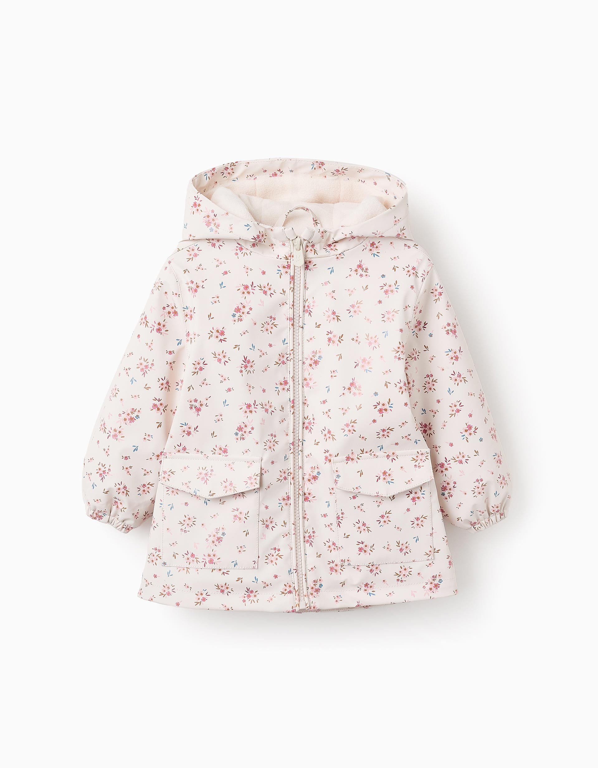 Parka Florale en Caoutchouc pour Bébé Fille, Beige/Rose