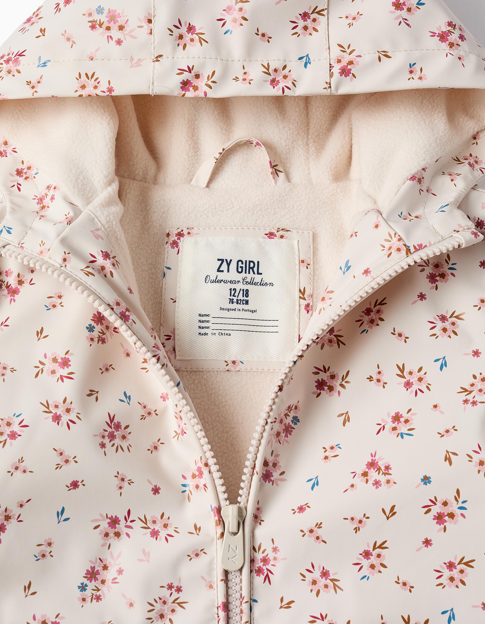 Parka Florale en Caoutchouc pour Bébé Fille, Beige/Rose