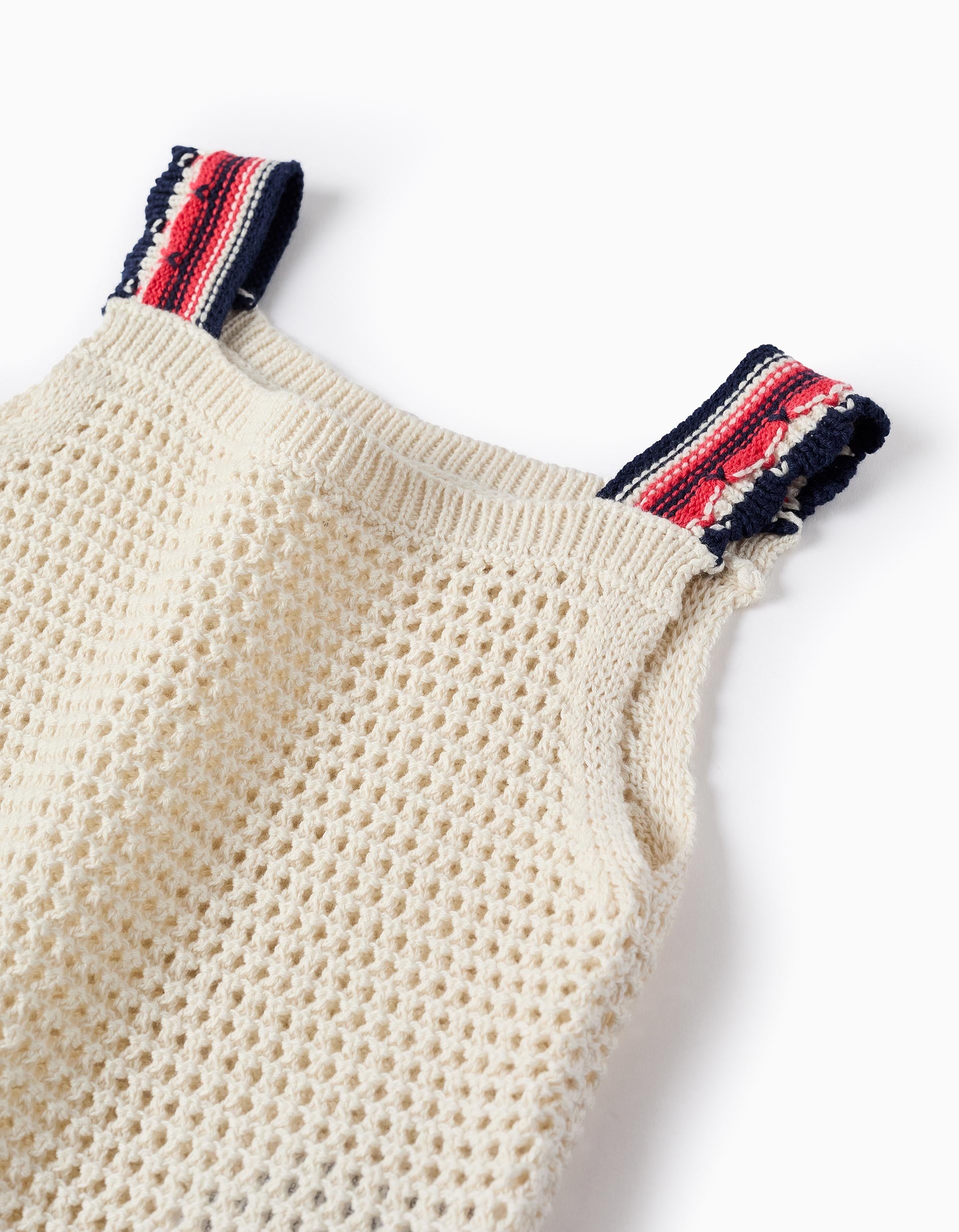 Top de Punto Calado para Niña, Blanco/Rojo/Azul