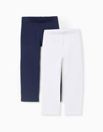 Pack de 2 pares de leggins para niña, blanco/azul oscuro