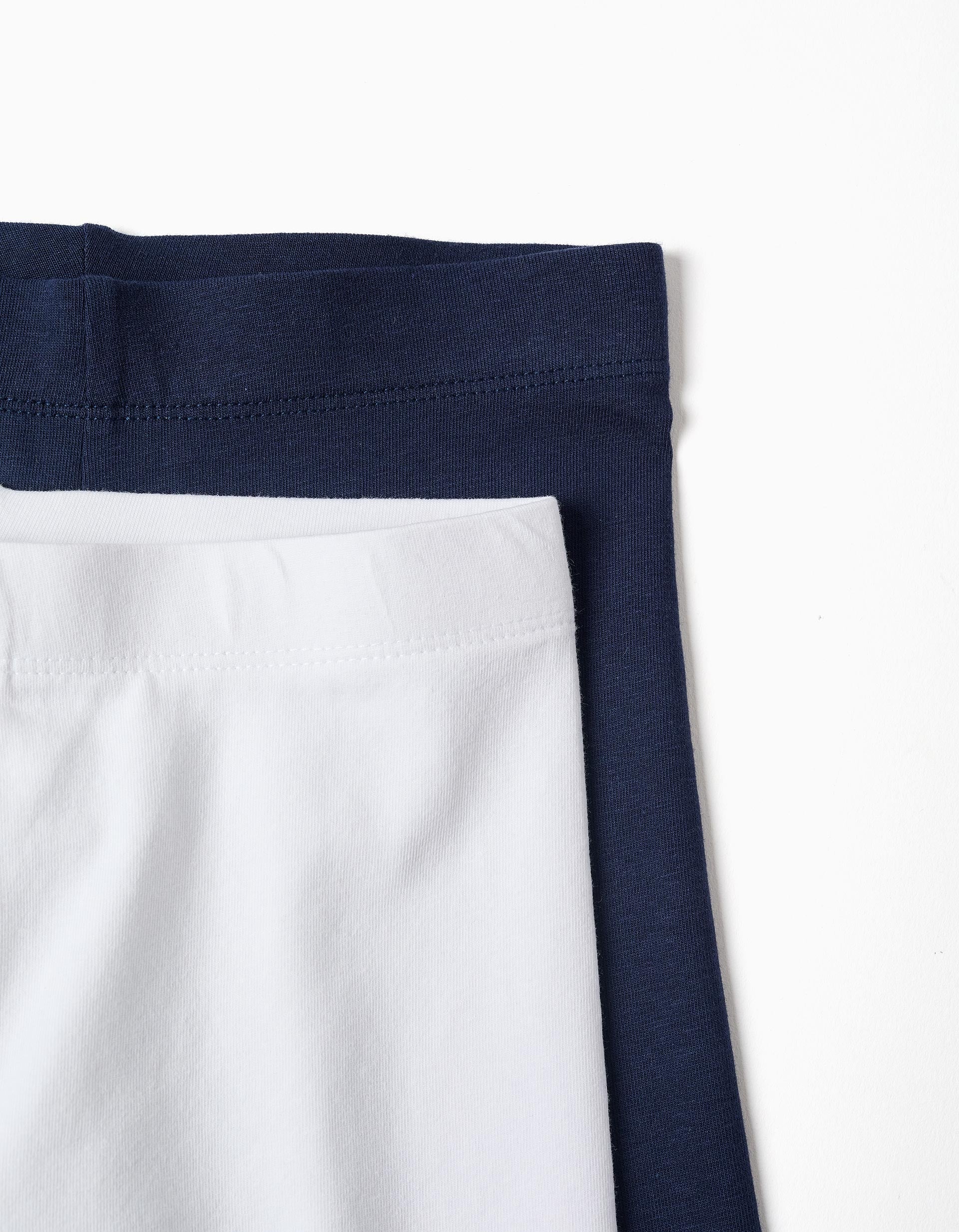 Pack de 2 pares de leggings para menina, branco/azul-escuro