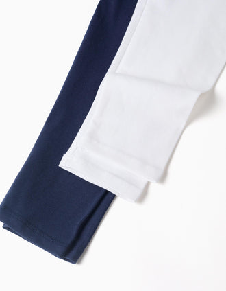 Pack de 2 pares de leggins para niña, blanco/azul oscuro