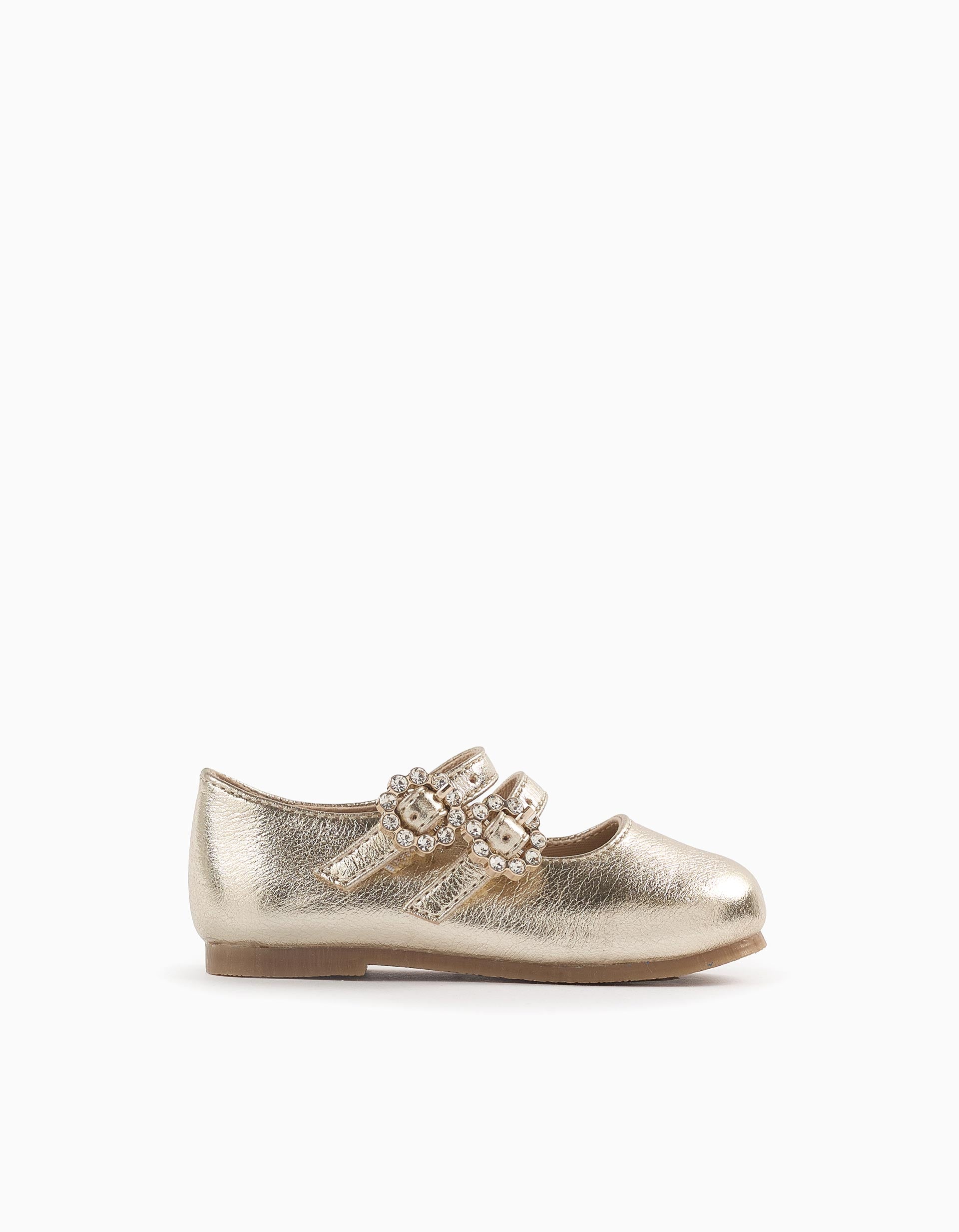 Sapatos Mary Jane com Fivelas e Brilhantes para Bebé Menina, Dourado