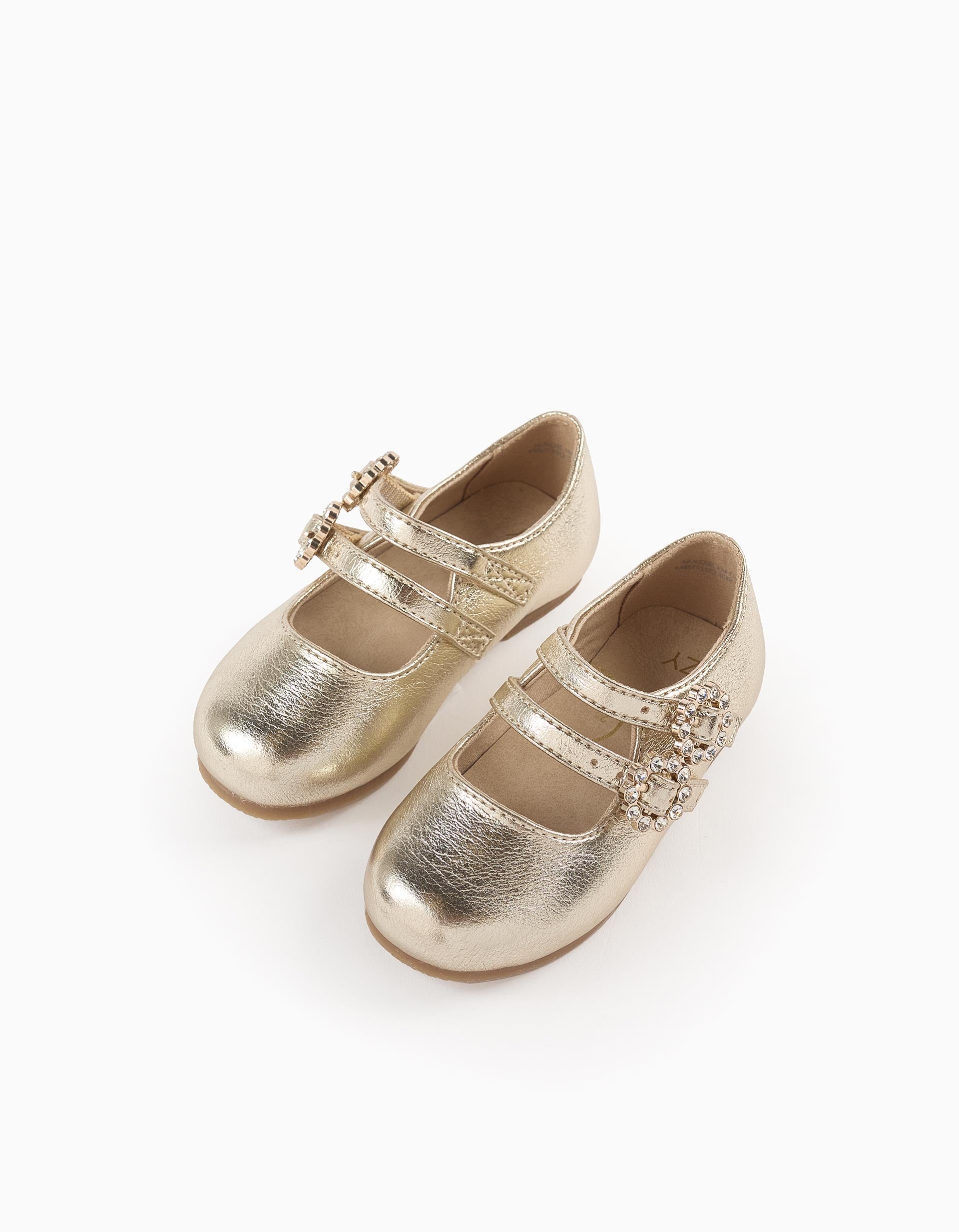 Sapatos Mary Jane com Fivelas e Brilhantes para Bebé Menina, Dourado