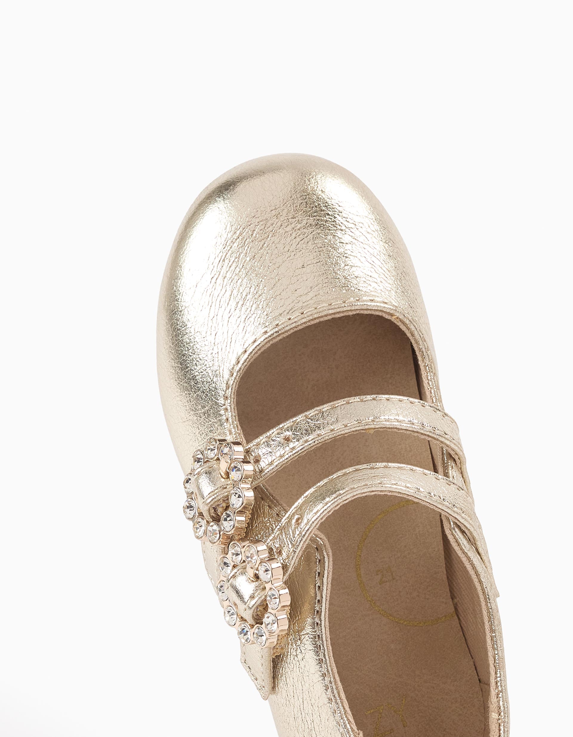 Sapatos Mary Jane com Fivelas e Brilhantes para Bebé Menina, Dourado