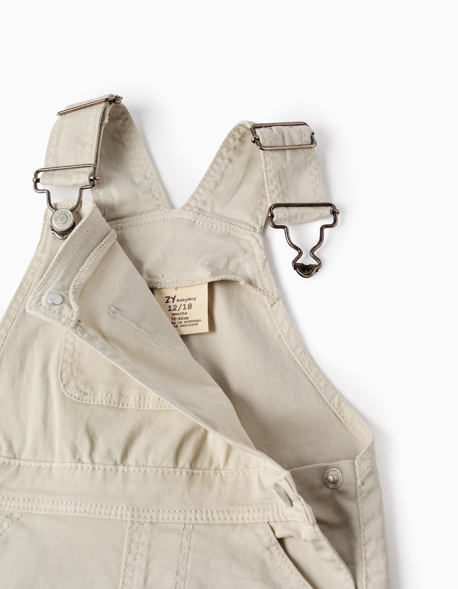 Short Twill Dungarees for Baby Boys, Beige